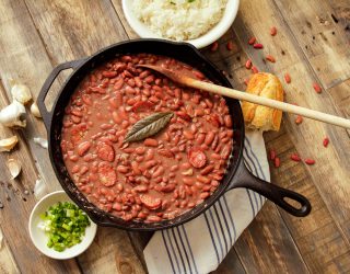 a cast iorn pot of red beans