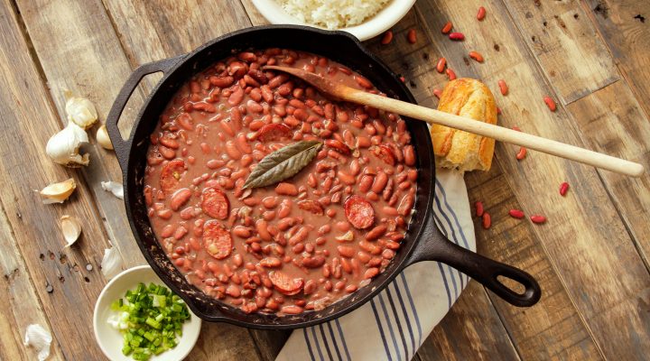 a cast iorn pot of red beans