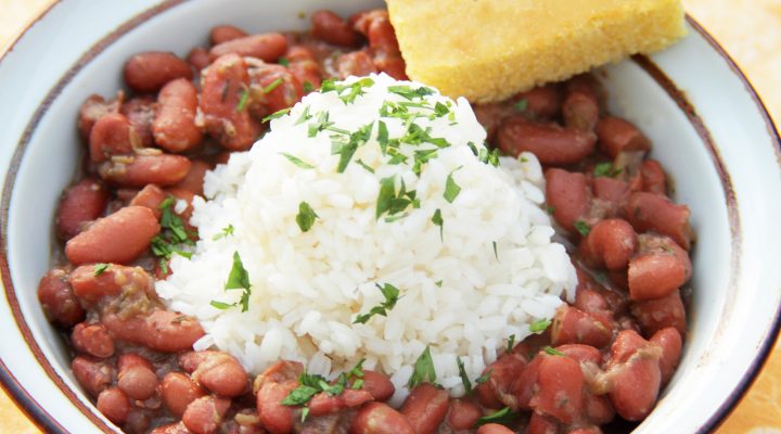 a close up of a bowl of Red Beans