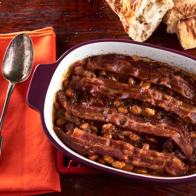 Colonel Vincent’s Southern-Style Baked Beans from Camellia in a dutch oven