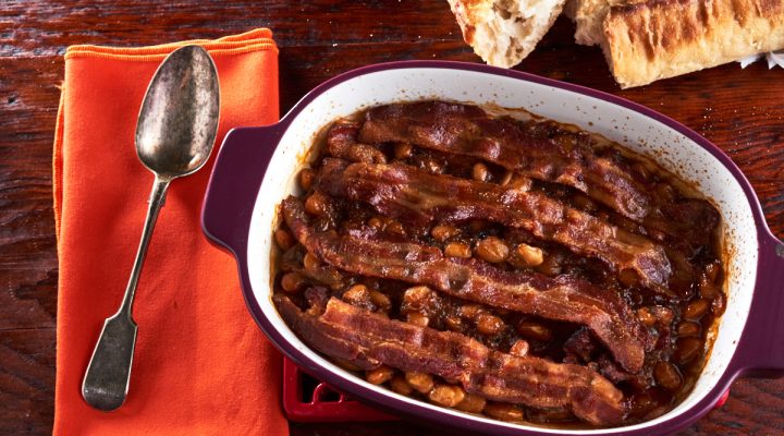Colonel Vincent’s Southern-Style Baked Beans from Camellia in a dutch oven