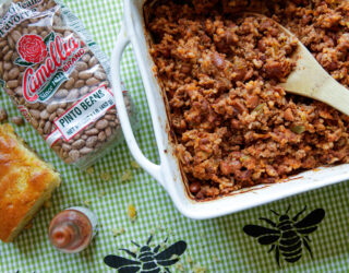 Cowboy Beans and Rice in a serving dish