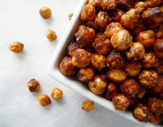 a close up of a plate of crispy cinnamon garbanzo beans