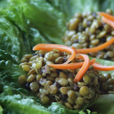 a close up of curried lentil salad