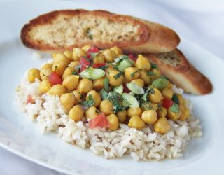 a close up of a plate of garbanzo bean curry