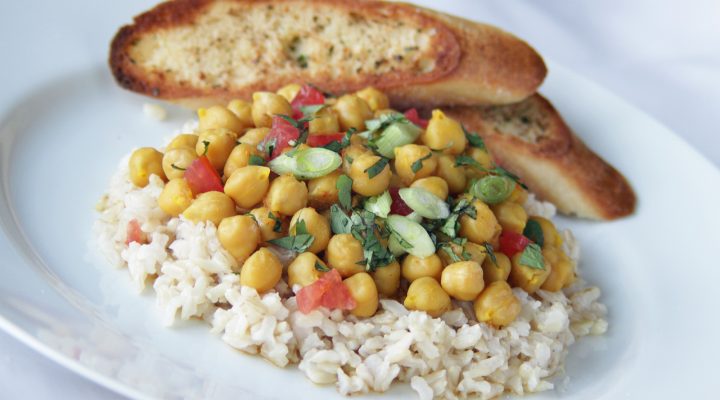 a close up of a plate of garbanzo bean curry