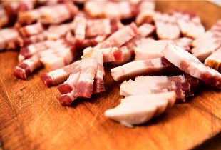 a close up of Chopped Bacon for Seasoning