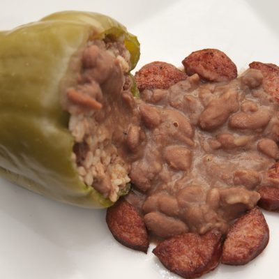 a close up of a plate of New Orleans-Style Stuffed Peppers from ProStart Contest