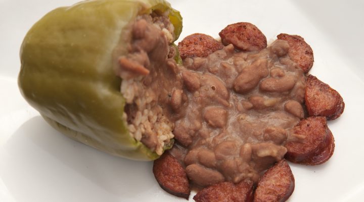 a close up of a plate of New Orleans-Style Stuffed Peppers from ProStart Contest