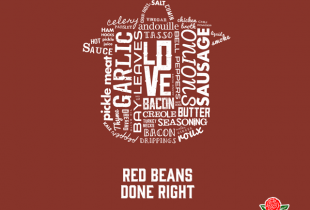 a red camellia beans graphic with various words making up the shape of a pot