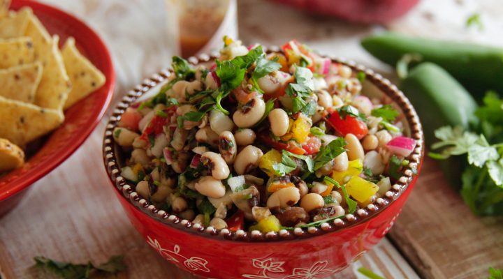 a bowl of cowboy caviar with blackeye peas