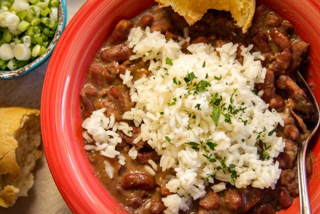 Red Beans and Rice in a Bowl Coked in a Slow Cooker