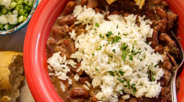 Red Beans and Rice in a Bowl Coked in a Slow Cooker