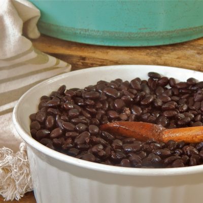 a close up of a bowl of Easy Make-Ahead Black Beans