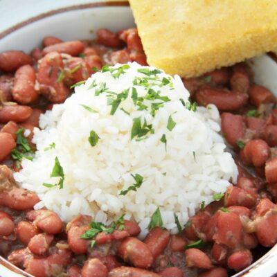 red beans and rice with cornbread