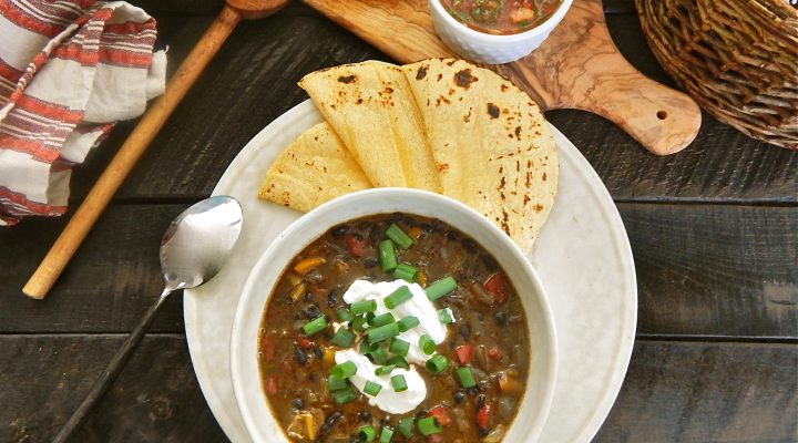 a bowl of tex mex black bean soup