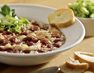 a close up of a bowl of Creole Chicken and Red Bean Gumbo