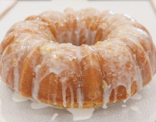 a close up of a Strawberry and Lemon White Bean Bundt Cake