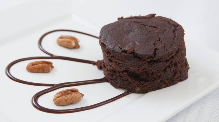 a close up of a Cherry Pecan Black Bean Brownies