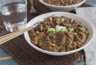 a bowl of red beans and rice made from the meal kit