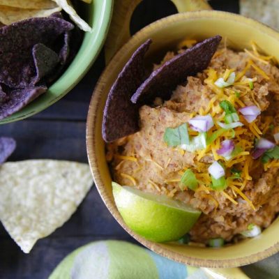 a bowl of refried beans