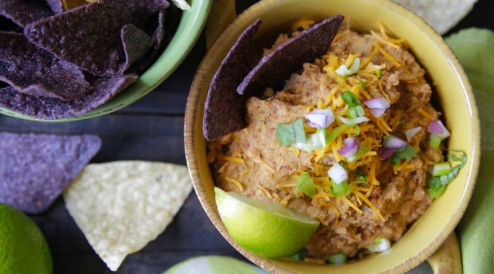 a bowl of refried beans