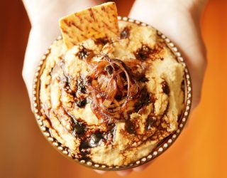 Balsamic Caramelized Onion Hummus recipe from Camellia