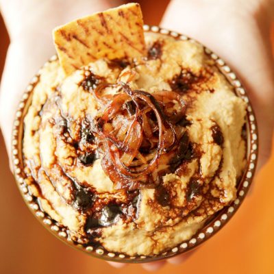 Balsamic Caramelized Onion Hummus recipe from Camellia