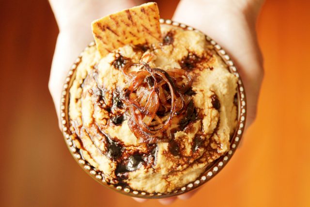 Balsamic Caramelized Onion Hummus recipe from Camellia