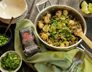 a bowl of Shrimp and Black Bean Skillet Casserole