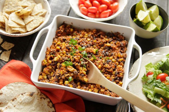 a serving dish Vegetarian Black Bean & Rice Casserole