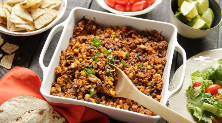 a serving dish Vegetarian Black Bean & Rice Casserole