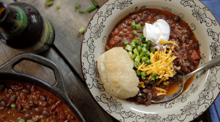 a bowl of beef and black bean chili