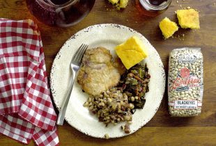 Pan Fried Pork Chops, Blackeye Peas & Collard Greens