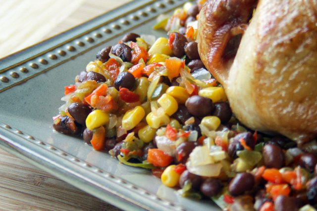 Crowder Peas Succotash plated with turkey