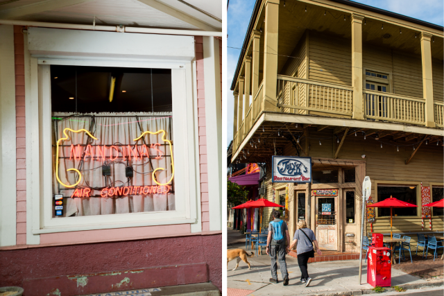 Exterior of local restaurants in New Orleans.