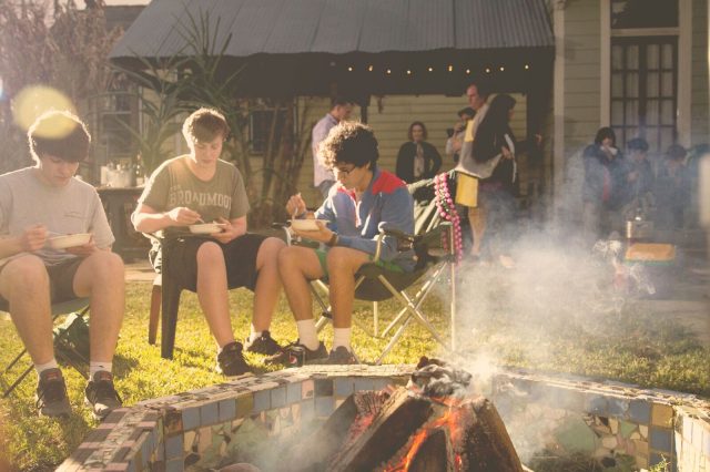 Outdoor Mardi Gras party