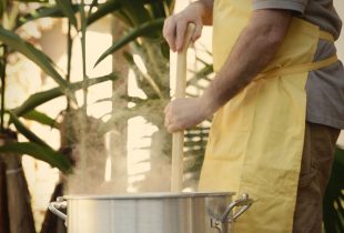 Stirring a pot of red beans for 50