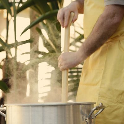 Stirring a pot of red beans for 50