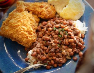Clayton's Crowder Peas with Fried Chicken and Biscuits