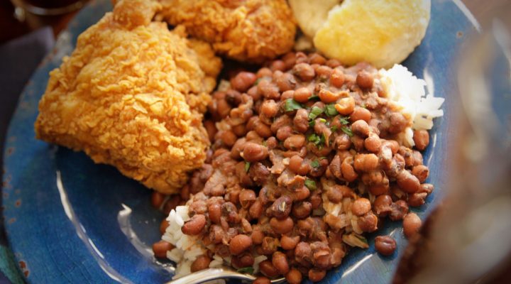 Clayton's Crowder Peas with Fried Chicken and Biscuits