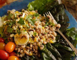 a close up of marinated black eye peas