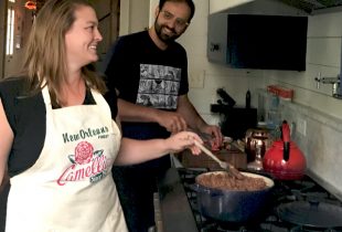 chef emily shaya cooking in her home kitchen