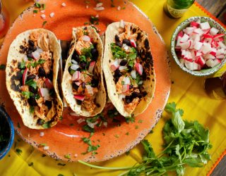 3 chicken tinga and black bean street tacos