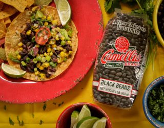 a plate of jamacian jerk black bean corn salsa