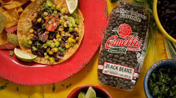 a plate of jamacian jerk black bean corn salsa