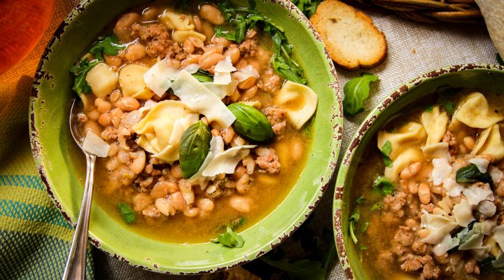 2 bowls of White Bean, Sausage and Tortellini Soup