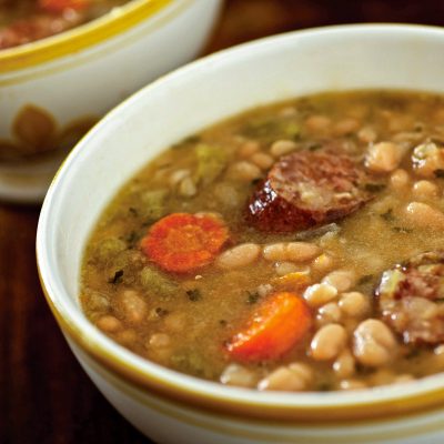 Chartres Cajun White Bean and Sausage Soup in a bowl