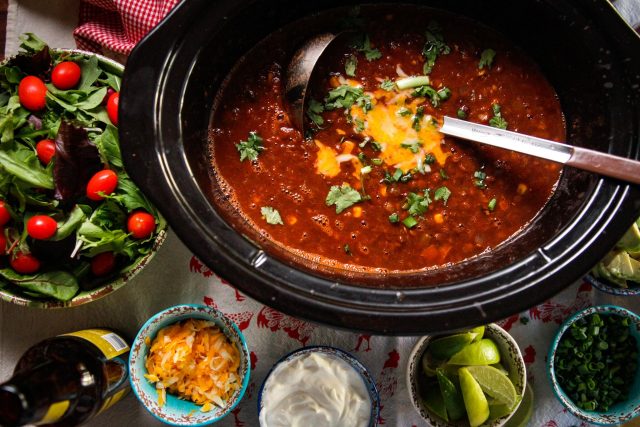 Slow Cooker Lentil & Black Bean Taco Soup