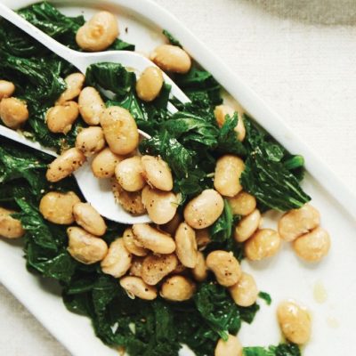 a close up of Pan Fried Butter Beans & Greens